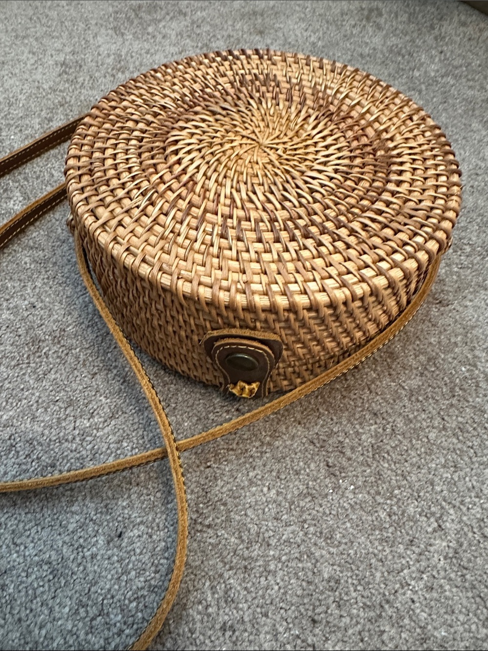 Woven Round Straw Crossbody Bag in Natural Brown - Picture 2 of 10